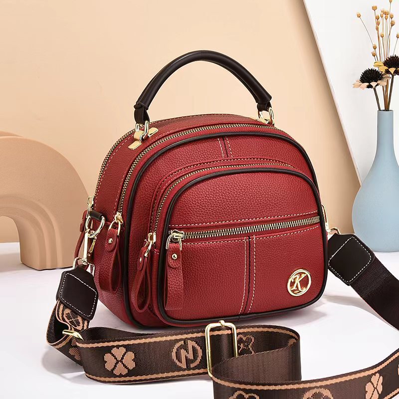 PU Boston Bag Zipper Stitching Fashion Women Shoulder Crossbody Bag